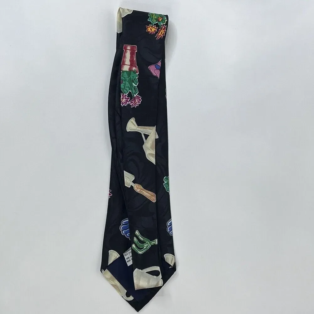 Gardening Mens Necktie Flower Garden Novelty Gardener Gift Black Neck Tie